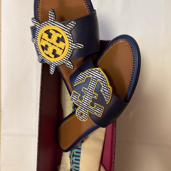 Tory Burch Navy Maritime Slide-8 M - Picture 5 of 7